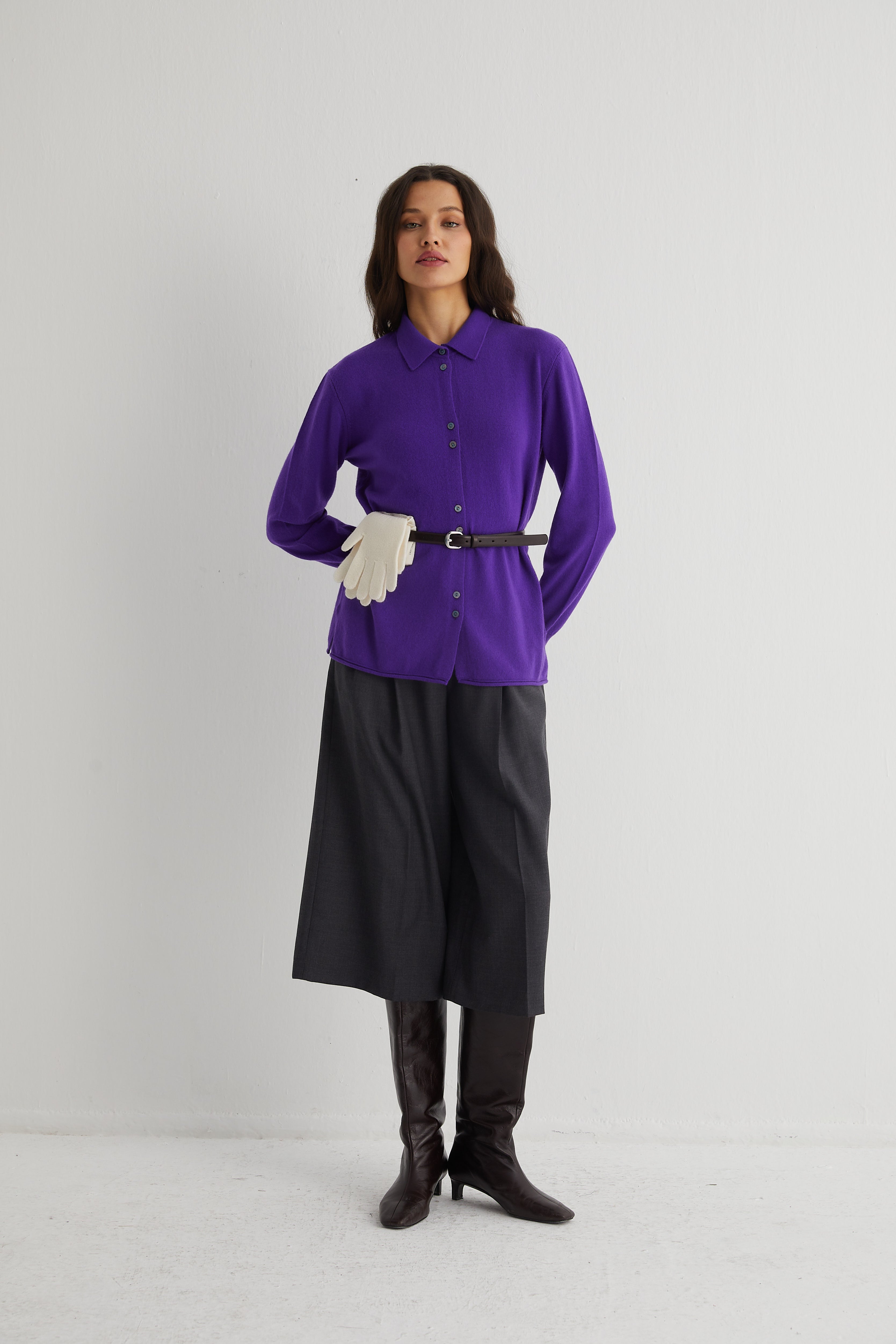 Mor Agata Saf Kaşmir Triko Gömlek